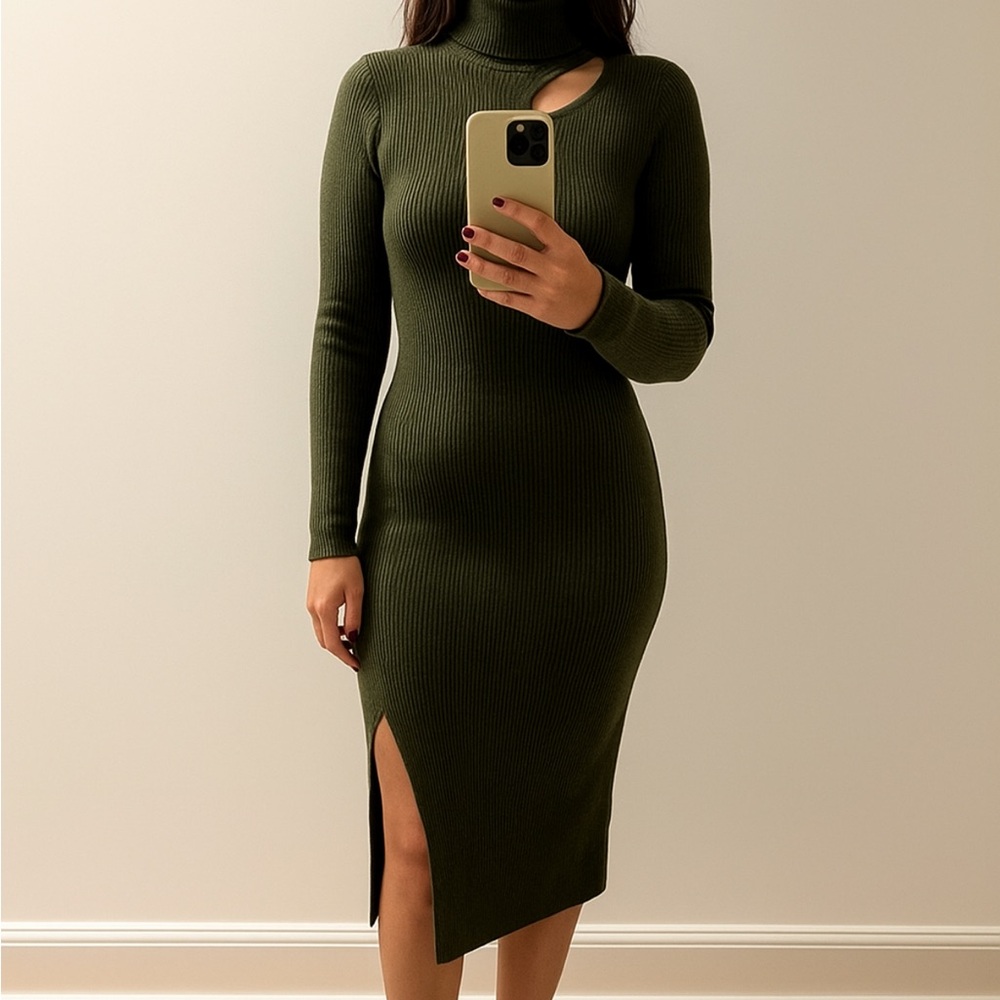 Chic Olive Long Sleeve Dress